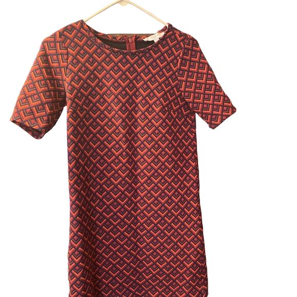 Ann Taylor Loft Dress Womens XS Petite Red Abstract Mini Casual Short Sleeve - Picture 2 of 6